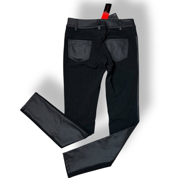 NWT Filomena Fernandez Mix Media Black Womens Pants Jeans Sz 38/XS 2-Tone Skinny - Picture 5 of 8